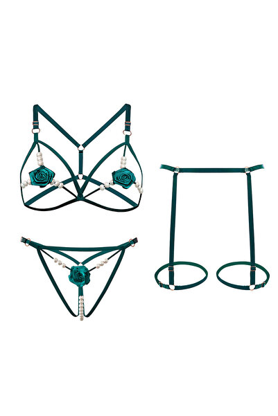 JInsh ملابس داخلية نسائية مزينة بالزهور مع حمالات، وسراويل داخلية عالية القطع...