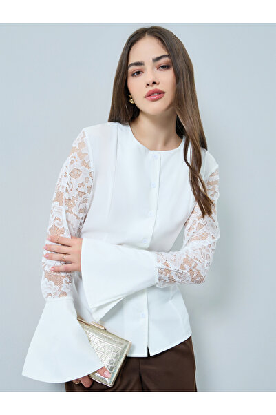 Styli White Lace Bell Sleeve Blouse