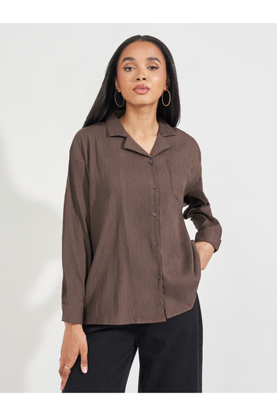 Styli Brown Textured Long Sleeve Shirt