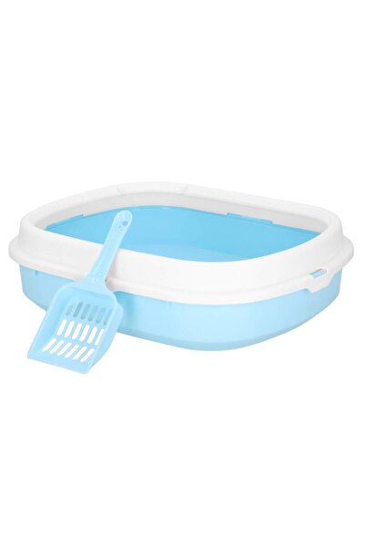 Stef's Cat Cat Litter Box with Scoop, 40x33x11 Cm, Blue and White,