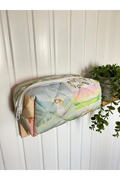 Cottagecore Vintage Desenli Kapitone Makyaj Çantası - Orta Boy Kozmetik Organizer
