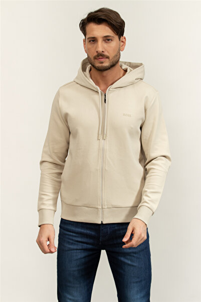 BOSS Saggy Erkek Kapüşonlu Sweatshirt Bej