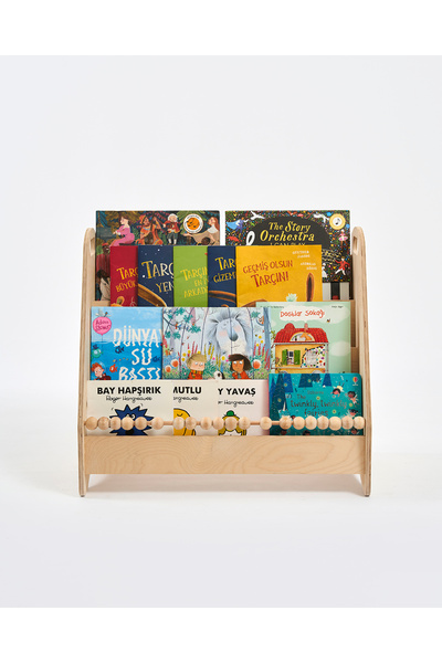 Muyuru Montessori Abaküslü Huş Ahşap Çocuk Kitaplığı 4 Raflı