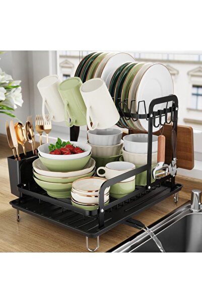 Arabest rust proof dishwasher rack with drainage board and practical hooks