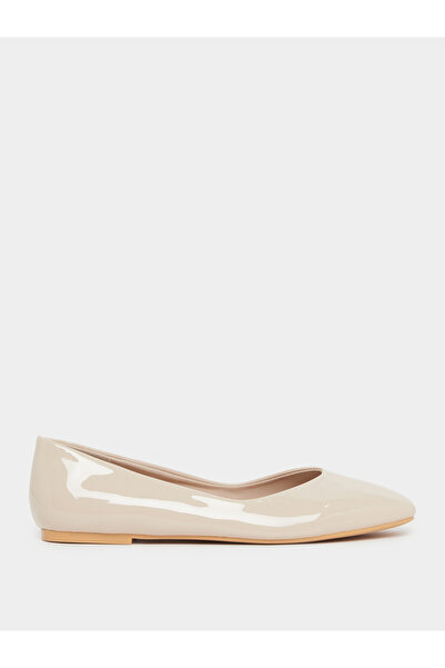 Styli Beige Patent Leather Ballerina Flats