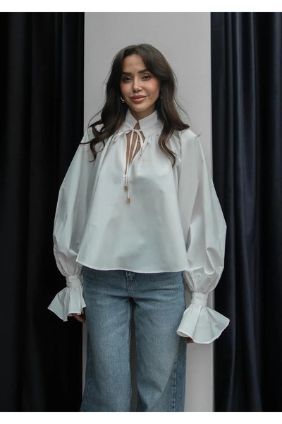 My Blog White Shirt with Tie Detail on the Collar - 112254