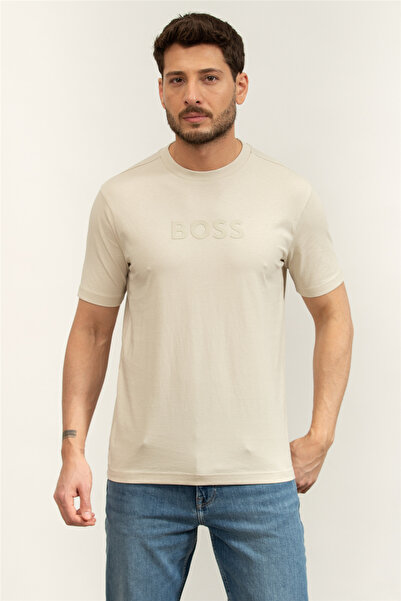 BOSS Ts Logo Erkek Bisiklet Yaka T-Shirt Bej