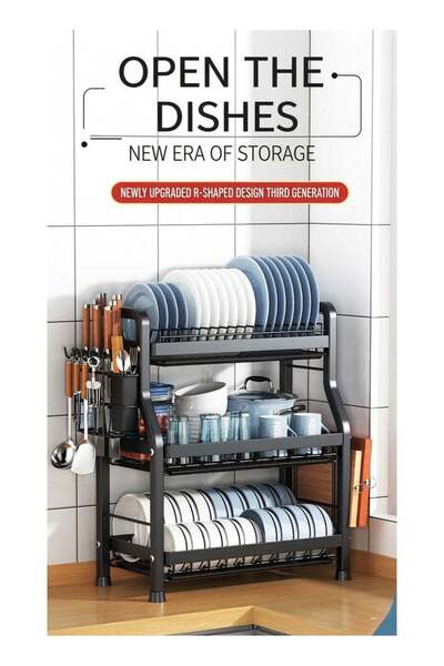 rayze Black Multi-Functional Kitchen Storage Rack with Double-Layer Chopstick...