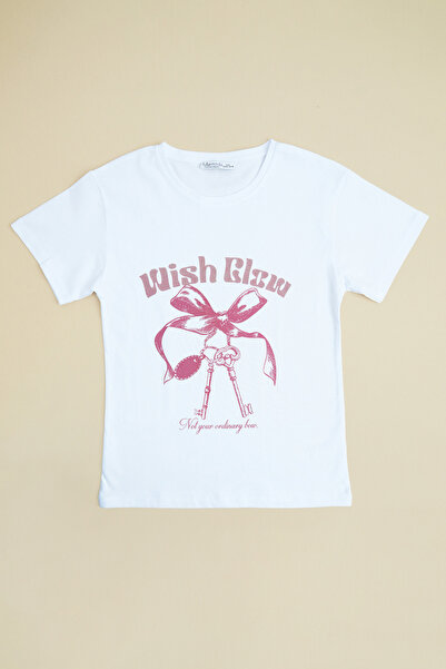 Fulla Moda Tricou pentru fete cu fundă și text cu imprimeu