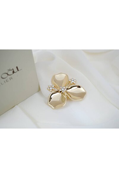 ATELİER TUĞBA BRŞ065 TAŞ DETAYLI ÇİÇEK MODEL GOLD BROŞ