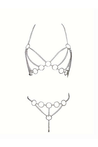 JInsh طقم بيكيني مثير للنساء، يتضمن حزامًا للجسم مزينًا بشرابة وسلسلة، بتصميم...