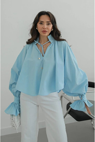 My Blog Blue Shirt with Tie Detail on the Collar - 112254