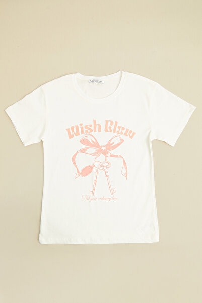 Fulla Moda Φιόγκος και Κείμενο με τύπωμα Κοριτσίστικο Μπλουζάκι