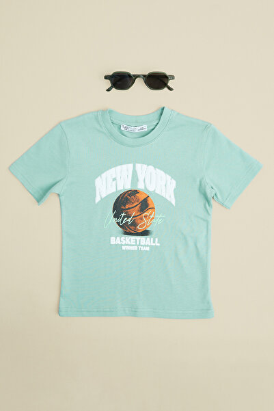 Fulla Moda Μπλουζάκι για αγόρια με στάμπα μπάσκετ και λαιμόκοψη ποδηλάτου