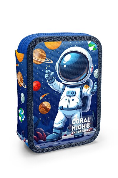 Coral High Детски двуслоен несесер за моливи с астронавтски мотиви в тъмносин...