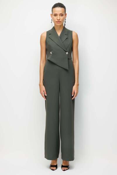 Mi Pret a Porter Mi Düğme Detaylı Kruvaze Yaka Tulum