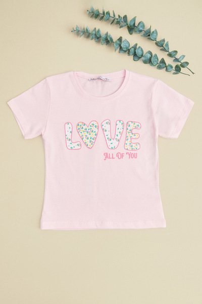 Fulla Moda Λουλουδάτο μπλουζάκι με στίχους αγάπης για κορίτσια με τύπωμα
