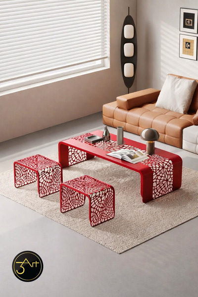 3art Metal Dekoratif Orta Sehpa Seti – Zigon Sehpa - Tasarım Orta Sehpa