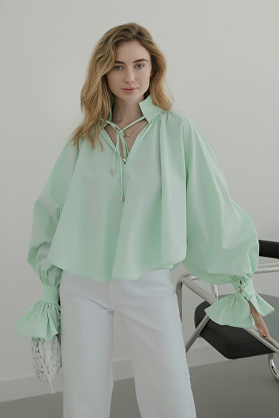 My Blog Mint Collar Tie Detail Shirt - 112254