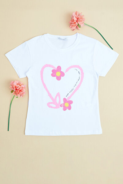 Fulla Moda Καρδιά και Λουλούδι με τύπωμα Κοριτσίστικο Μπλουζάκι