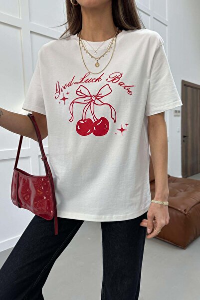 mylove تيشيرت الكرز الأبيض