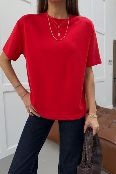 mylove تيشيرت كبير الحجم قماش مودال باللون الأحمر