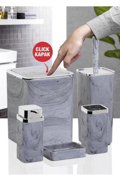 Okyanus Home Σετ Μπάνιου Με μαρμάρινο μοτίβο τετράγωνων τεμαχίων με λεπτομέρε...