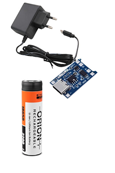 Orion 1 Adet Li-ion Pil, TP4056 Type-C Pil Şarj Devresi ve Type-C 5V 2A Adaptör