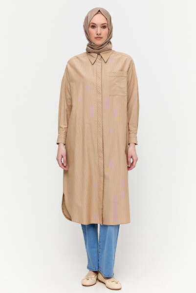 Setrms Sırtı Nakışlı Çizgili Pamuk Tunik