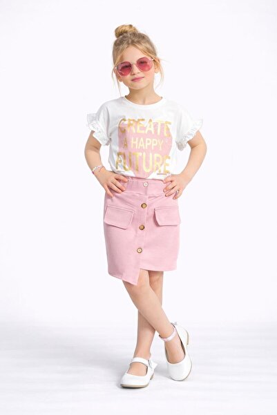 Bambam Κοριτσίστικο σετ μπλουζάκι και φούστα με κουμπιά «Δημιουργήστε μια χαρ...