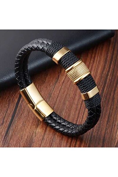 OutfitModa Men's Gift Set Leather Bracelet with Magnetic Closure + Necklace Gift