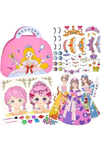 Arabest Princess Sticker Makeup Craft Kit, Paper Dress Up Game with Accessori...