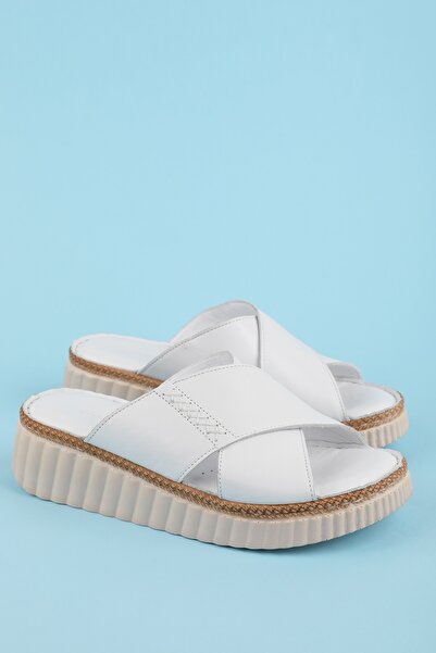 Gondol Genuine Leather Comfort Sole Comfortable Daily Slipper Imk.2205 White