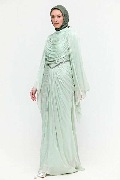 Setrms Büzgülü Jakarlı Abiye Elbise