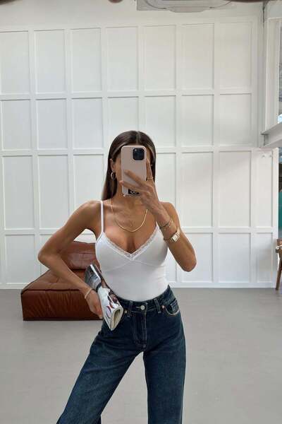 mylove Lace Collar Strap Blouse White