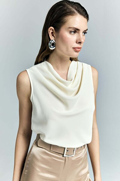 Sateen decolteu larg Bluză fără mâneci - Galben