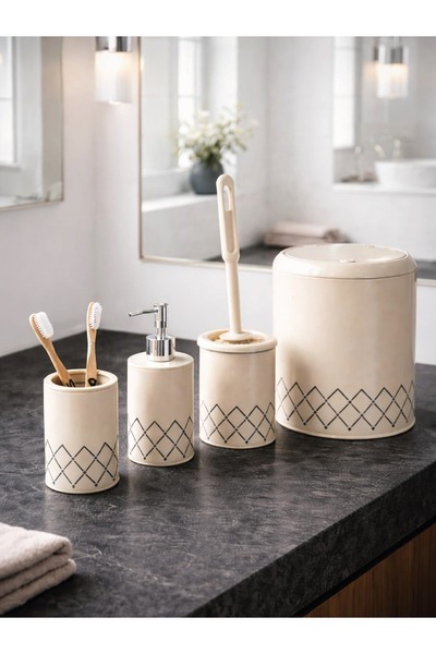 decorev Geometrik Zikzak Desenli 4’lü Banyo Seti