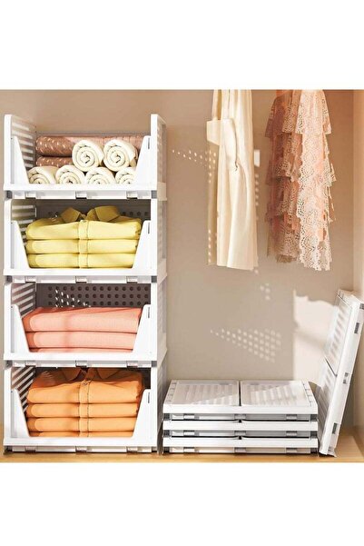 Arabest 4 Pack Stackable Plastic Storage Basket, Closet Organizer Bin, Foldab...