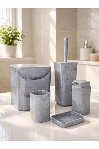 Okyanus Home بنقشة رخامية طقم حمام مربع الشكل مكون من 5 قطع