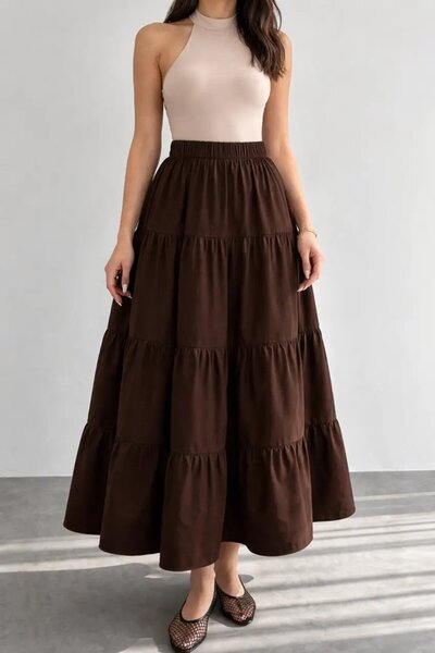 Cool & Sexy Fusta lungă în straturi pentru femei – Fusta casual elegantă cu t...