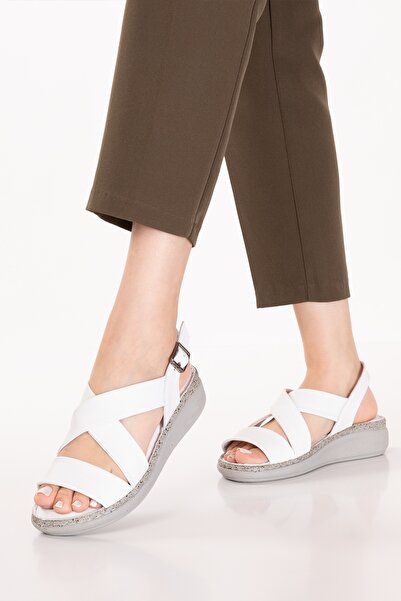 Gondol Genuine Leather Comfort Sole Comfortable Daily Sandals Imk.2101 White