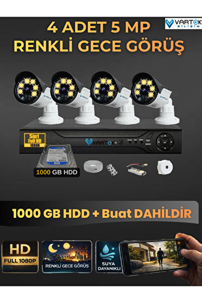 VARTEK BİLİŞİM 4 Kameralı Set 1000 Gb Hdd Full Hd Gece Görüşlü Güvenlik Kamer...
