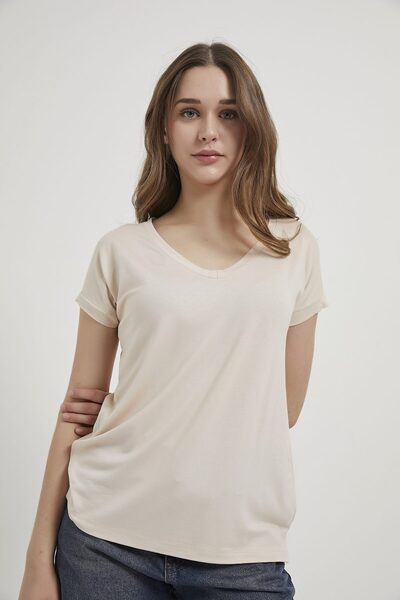 Arma Life ARMALIFE 2000 Γυναικείο μπλουζάκι με λαιμόκοψη V από ριχτό βισκόζη