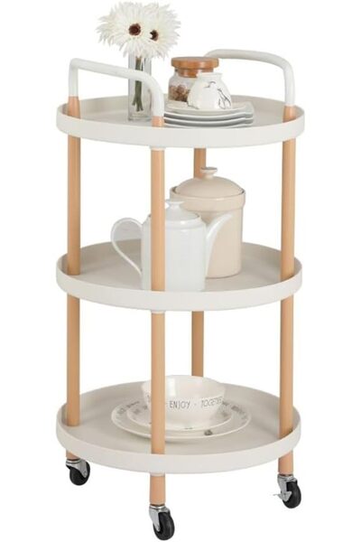 Arabest 3 Tier Round Rolling Cart,with Wheels Rolling,with Handle and Lockabl...