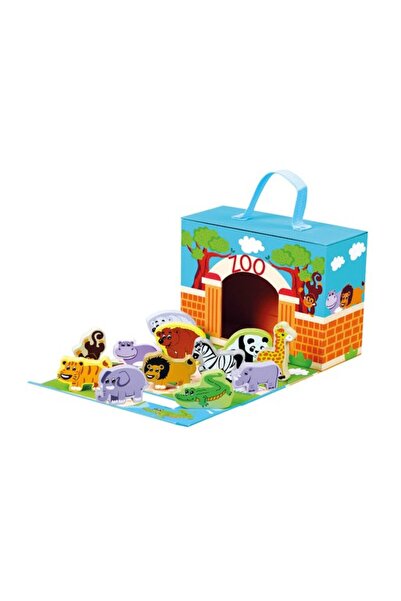 Bino Дървен комплект за игра  "Животни от зоопарка " в пътна кутия