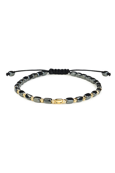 One Gold Brățară cu mărgele de aur de 14K "585" și hematit, reglabilă