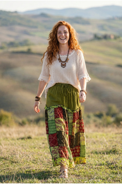 Bohoyasam Unisex Nepal Patchwork Desenli Bohem Uzun Etek – %100 Pamuk, Lastik...