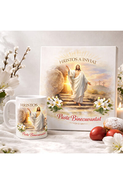 OEM Easter gift set – Personalized mug + canvas painting, Christ is Risen, el...