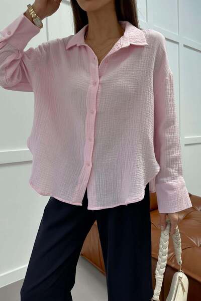 mylove Long Sleeve Muslin Shirt Pink