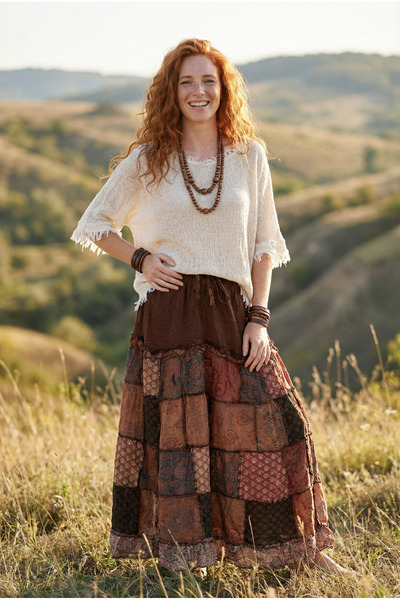 Bohoyasam Unisex Nepal Patchwork Desenli Bohem Uzun Etek – %100 Pamuk, Lastik...